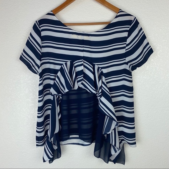 Anthro Maeve Navy Striped Ruffle Back Blouse Top - Picture 5 of 7